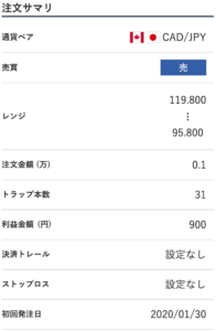 トラリピ 設定変更 売り 2020-6 CAD/JPY